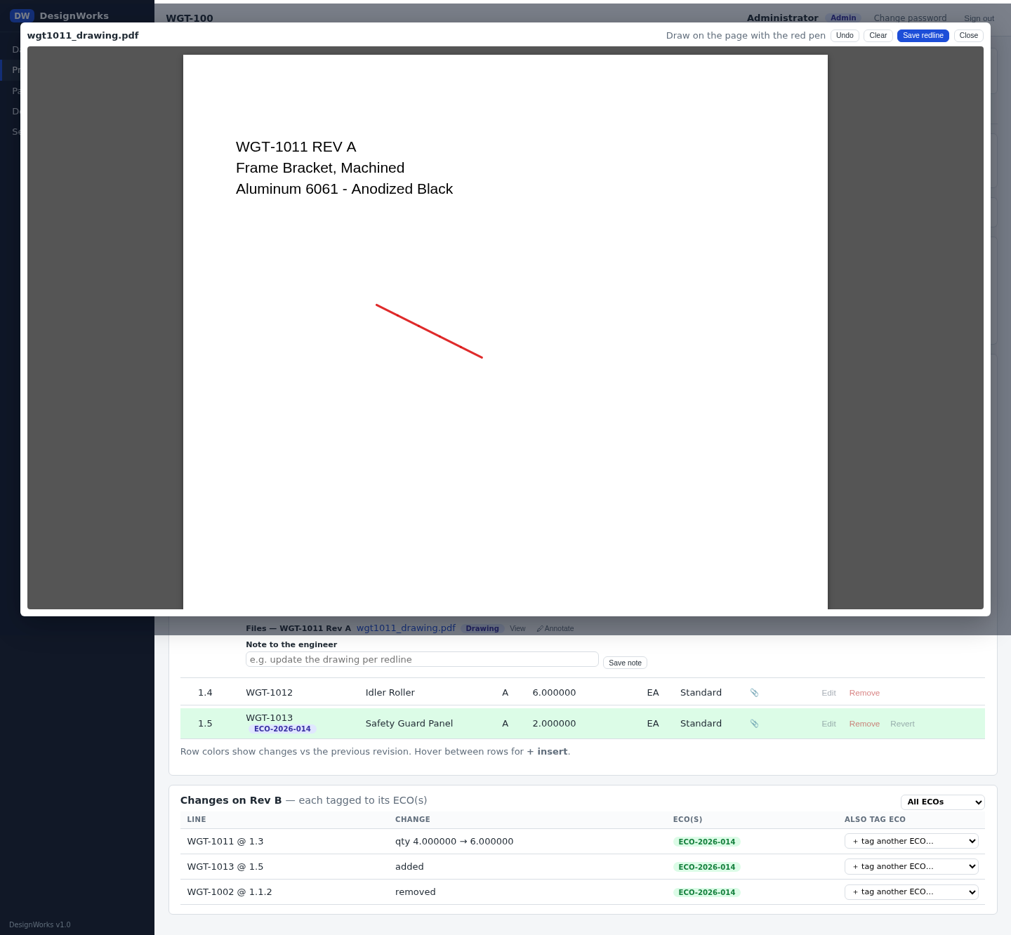 A manager redlining a PDF drawing with the built-in red-pen annotator