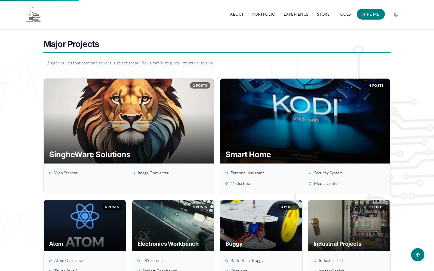 Major Projects grid on the portfolio page, pulled from the database